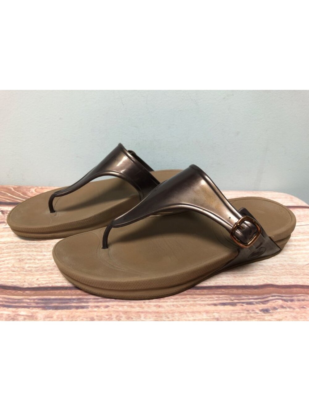 Fitflop Super Jelly Bronze Thong Sandals Womens 9 /41 (9c54)
